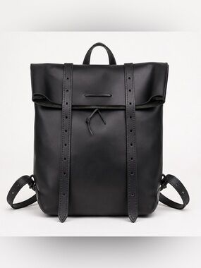 Mifland Black Leather Rolltop Backpack Made in USA Laptop Bag